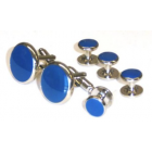 Royal Blue Stone Tuxedo Studs and Cufflinks Silver Trim